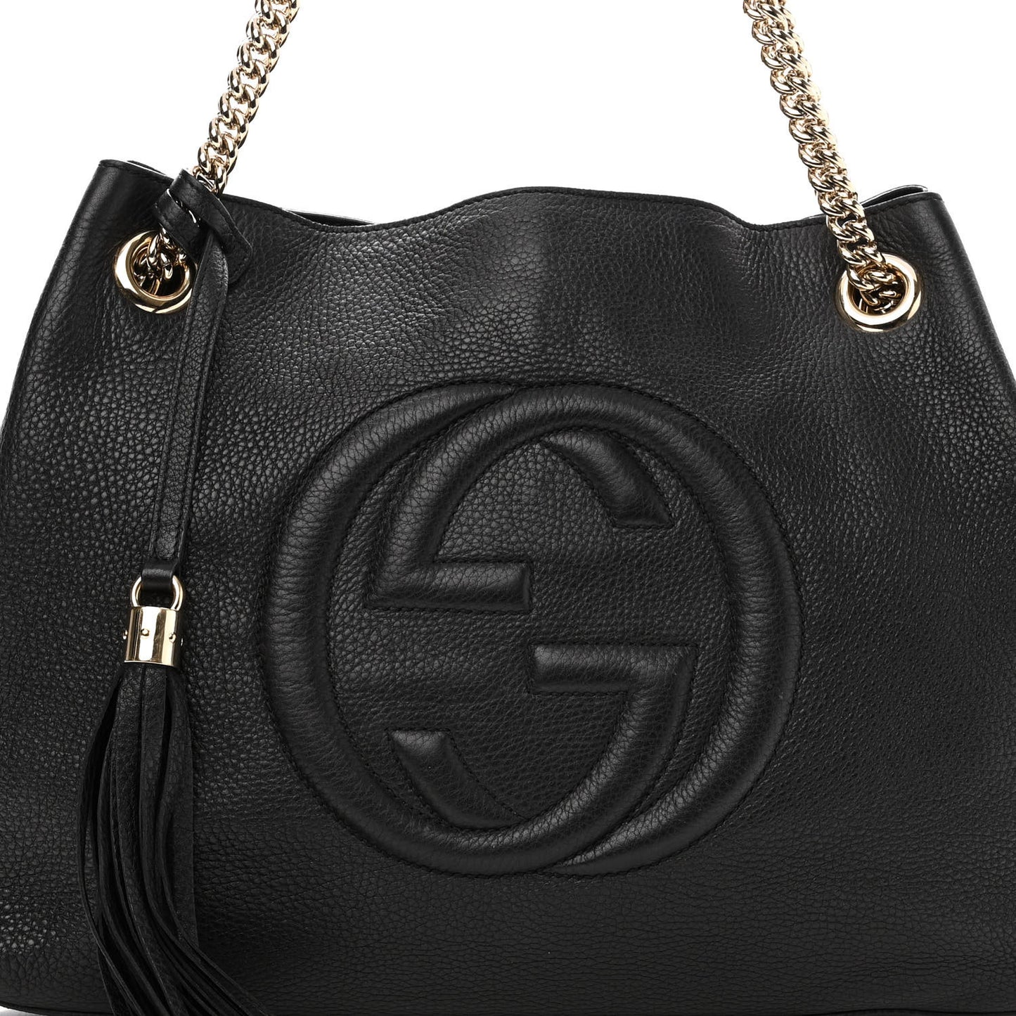 Pebbled Calfskin Medium Soho Chain Shoulder Bag Black