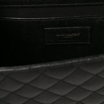 Saint Laurent Grain De Poudre Textured Mixed Matelasse Triquilt Medium Monogram Satchel Black 12 of 16