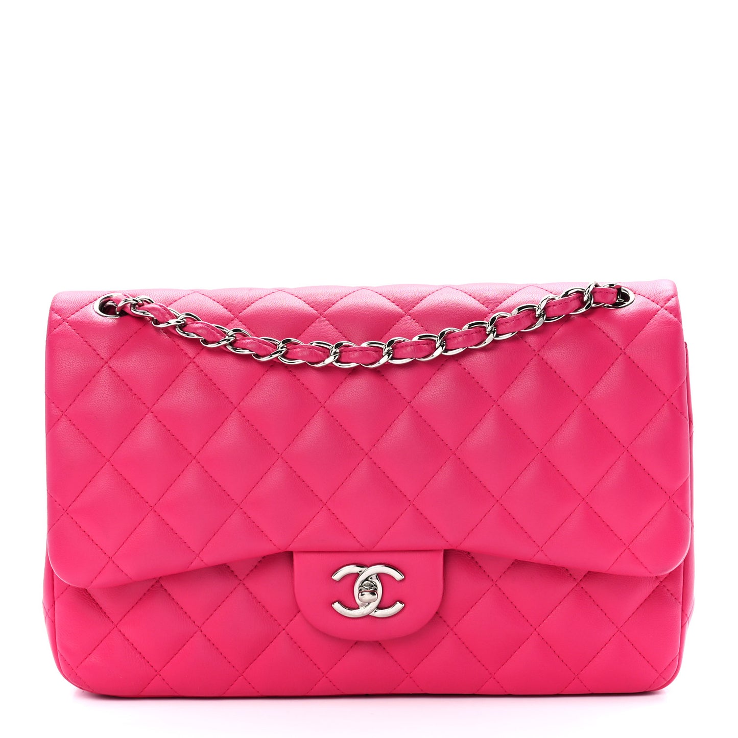 Lambskin Quilted Jumbo Double Flap Dark Pink