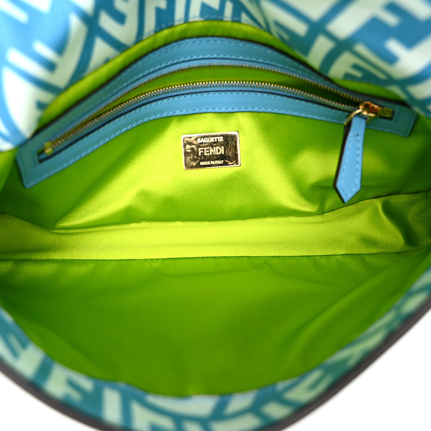 Fendi X SARAH COLEMAN Glazed Canvas Vitello King FF Vertigo Baguette 1997 Cyber Blue White 5 of 11