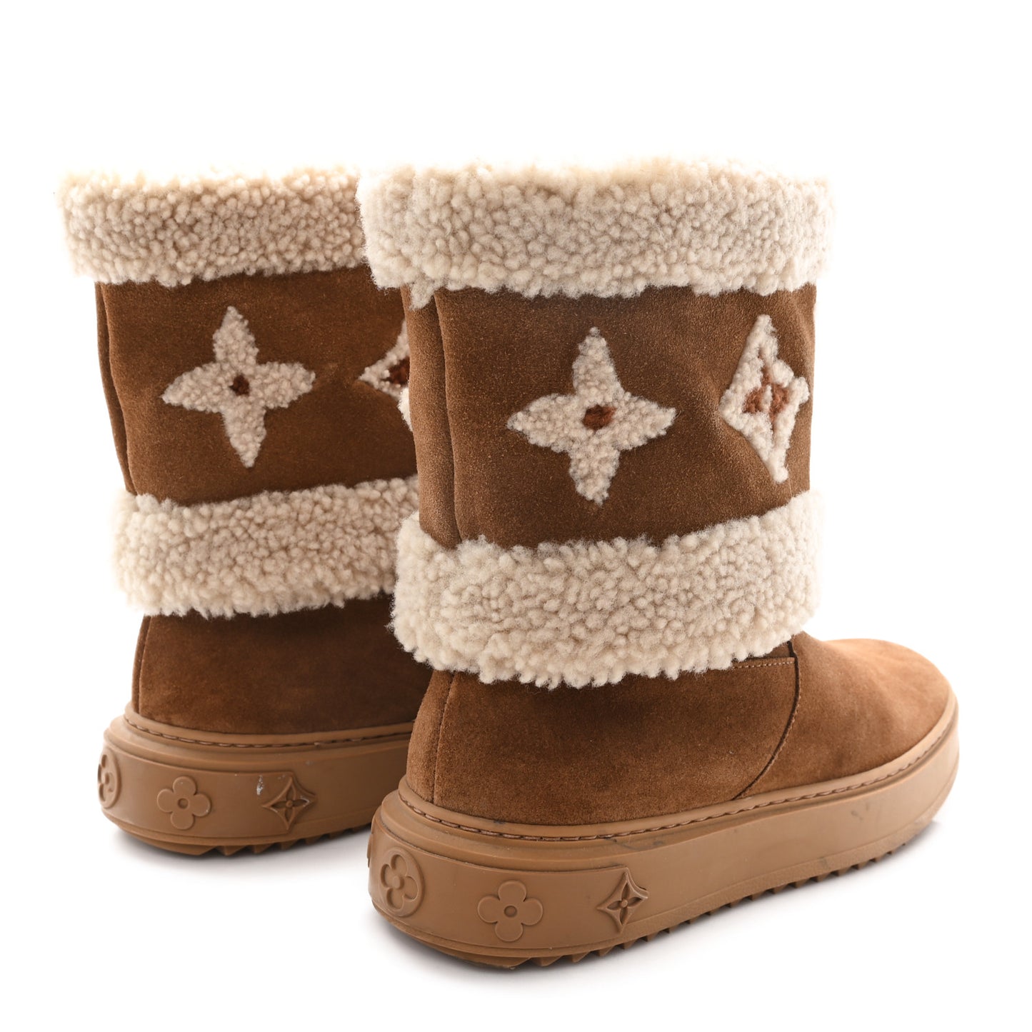 Suede Calfskin Shearling Snowdrop Flat Ankle Boot 36.5 Cognac