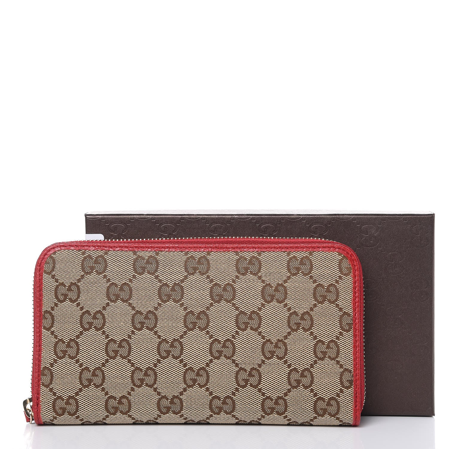 Gucci Monogram Dollar Calfskin Zip Around Wallet Beige Ebony Rosso 11 of 11