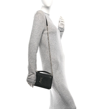 Saint Laurent Calfskin Crocodile Embossed Monogram Sunset Top Handle Chain Wallet Black 2 of 9