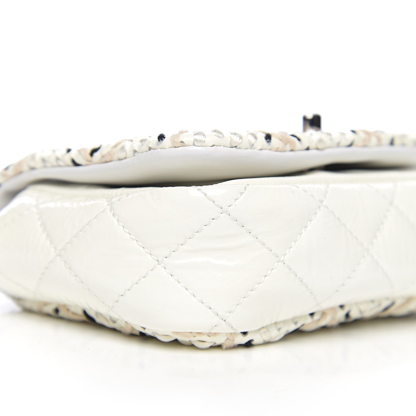 Patent Perforated Woven Mini Flap White Black