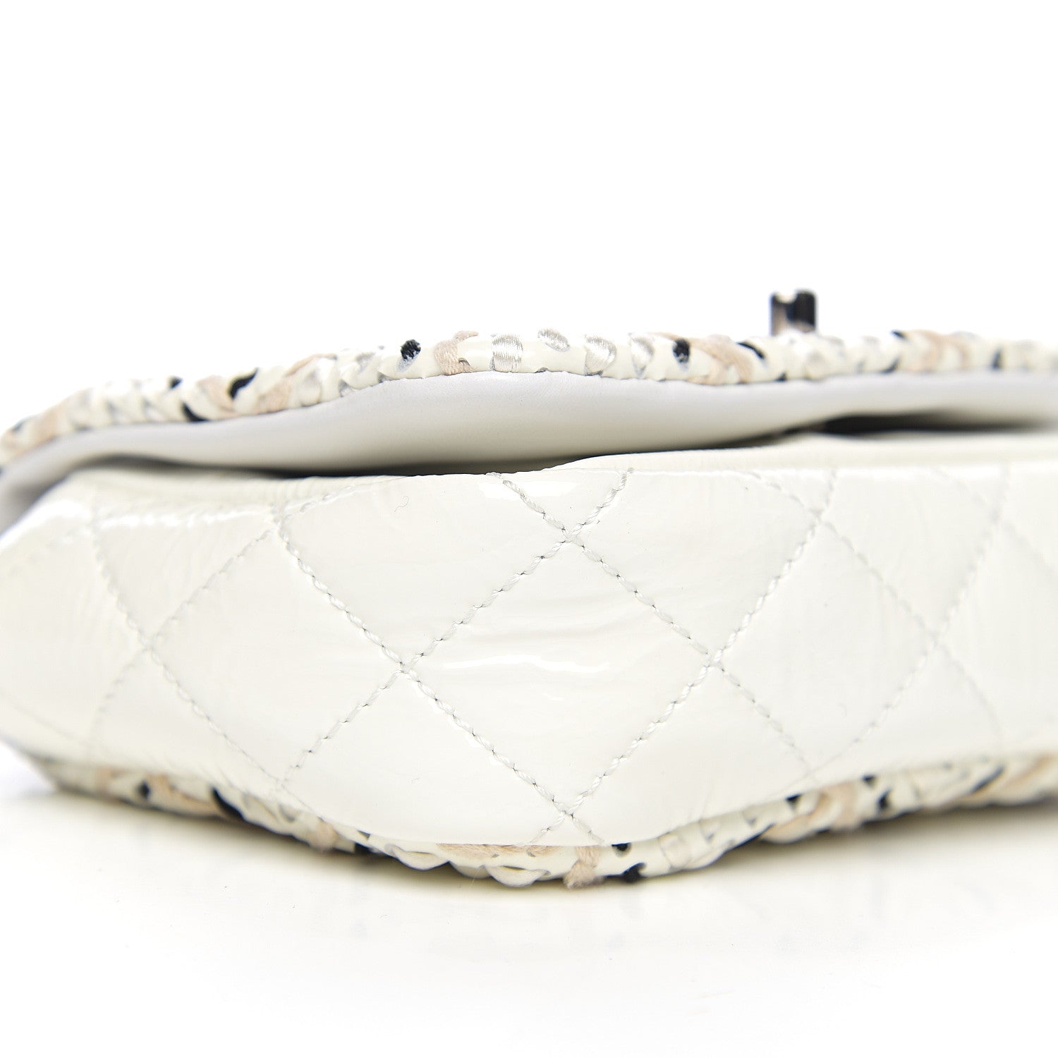 Chanel Patent Perforated Woven Mini Flap White Black 7 of 9