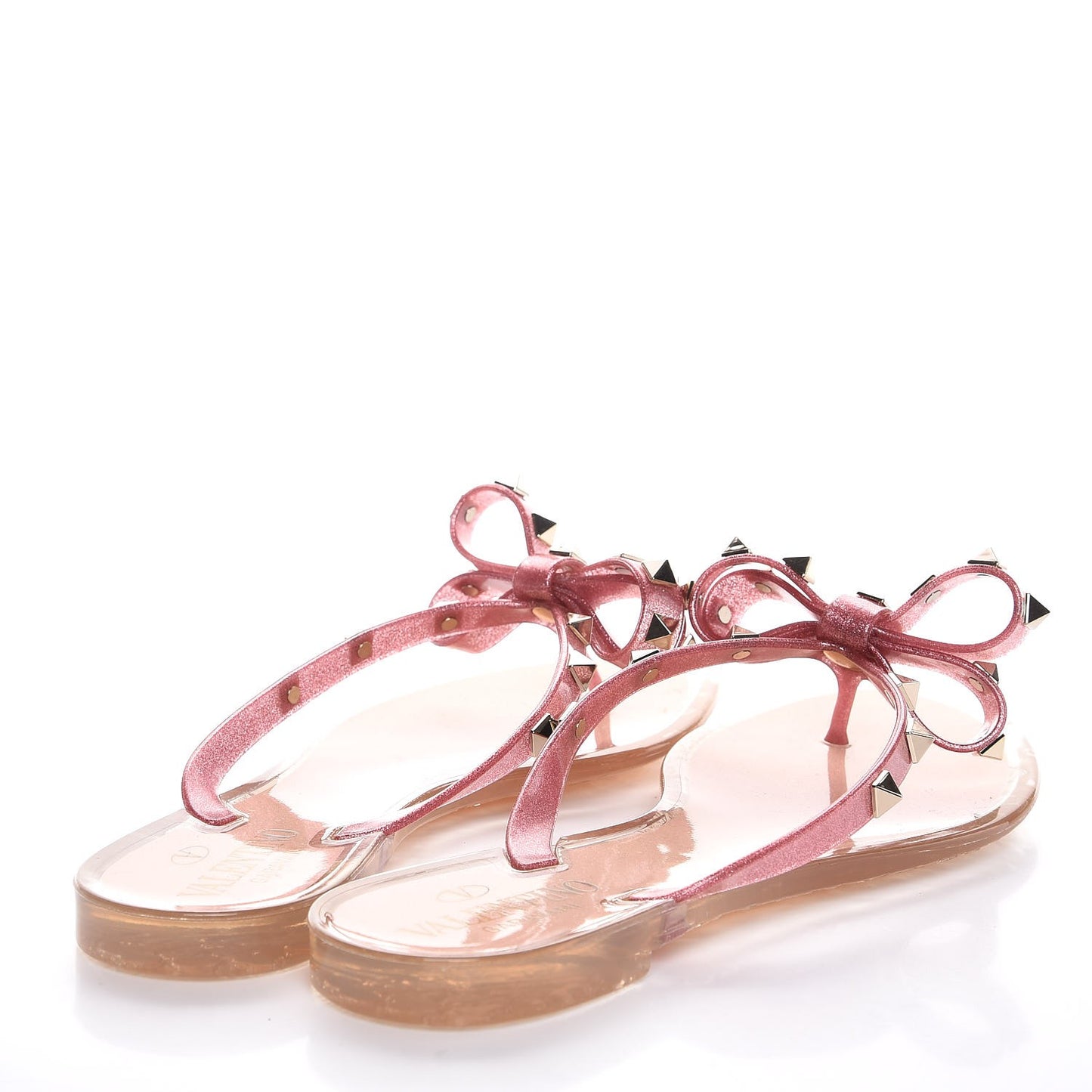 PVC Jelly Glitter Rockstud Bow Thong Sandals 37 Pink