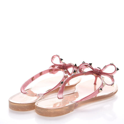 Valentino Garavani PVC Jelly Glitter Rockstud Bow Thong Sandals 37 Pink 4 of 10
