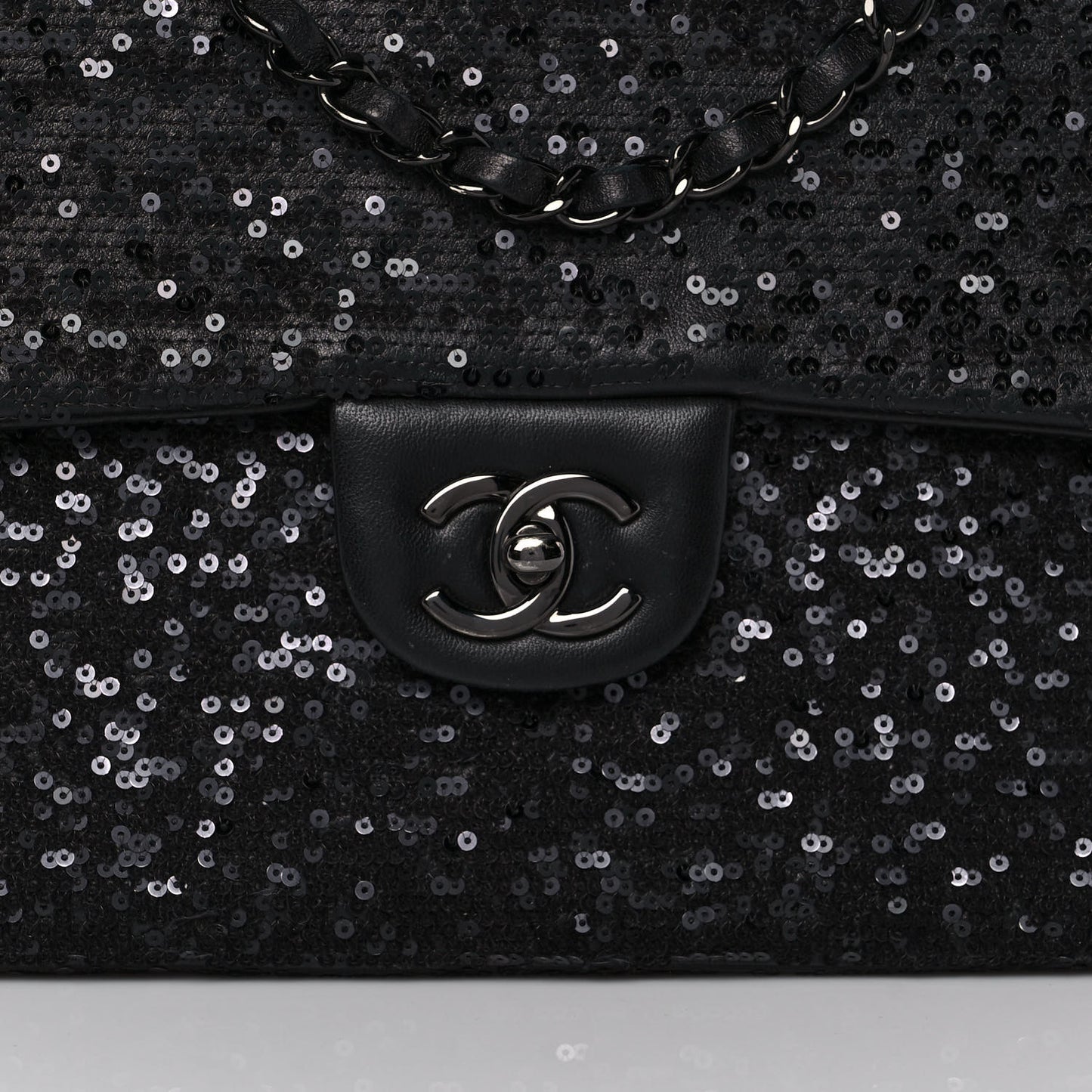 Sequin Lambskin Jumbo Moonlight on Water Flap Black