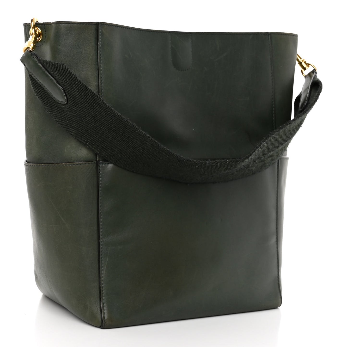 Natural Calfskin Seau Sangle Bucket Green