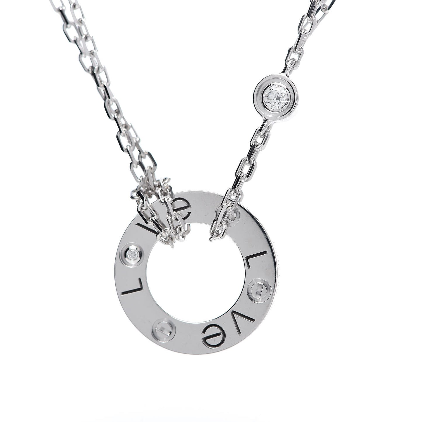 18K White Gold 2 Diamond LOVE Necklace