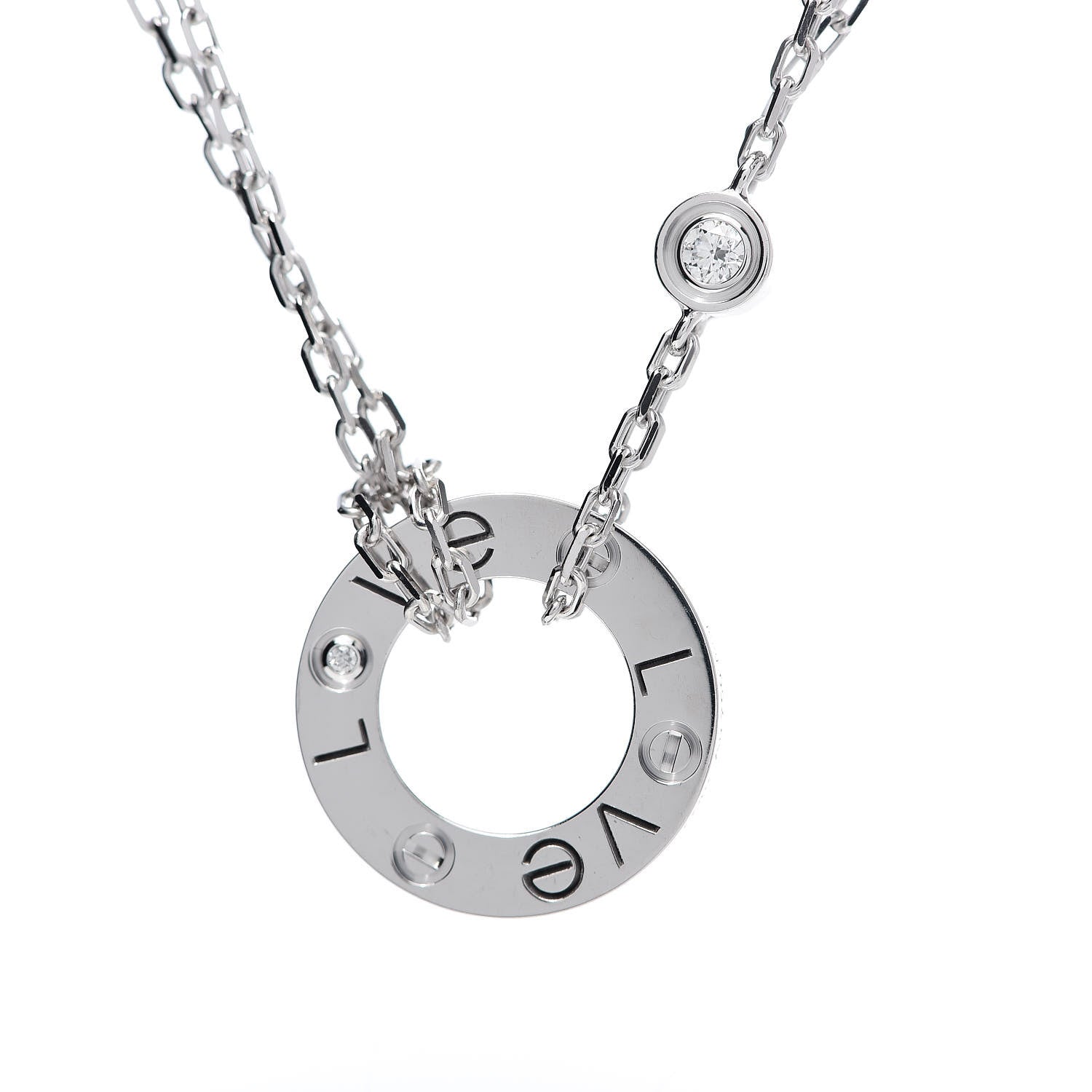 Cartier 18K White Gold 2 Diamond LOVE Necklace 4 of 5