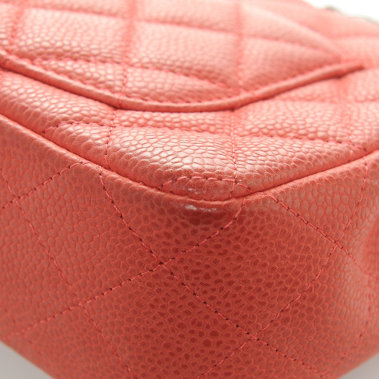 Caviar Quilted Mini Rectangular Flap Coral