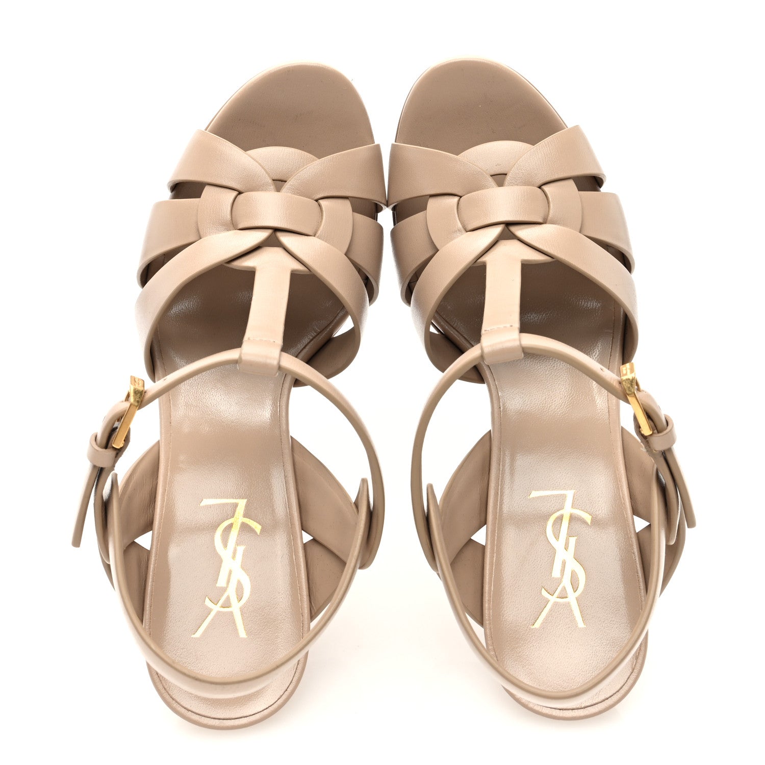 Saint Laurent Calfskin Tribute 105 Platform Sandals 38.5 Dark Beige 5 of 9