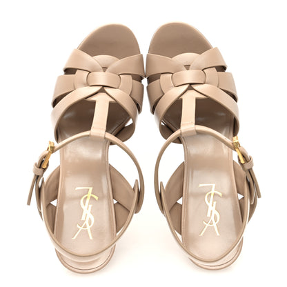 Saint Laurent Calfskin Tribute 105 Platform Sandals 38.5 Dark Beige 5 of 9
