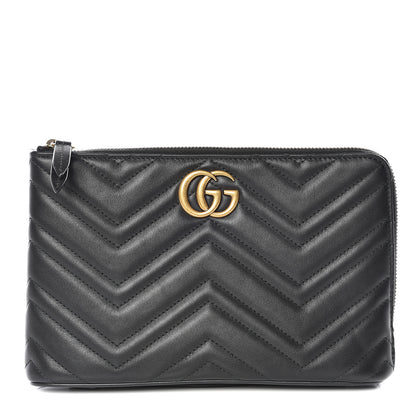 Gucci Calfskin Matelasse GG Marmont Zip Pouch Black 1 of 8