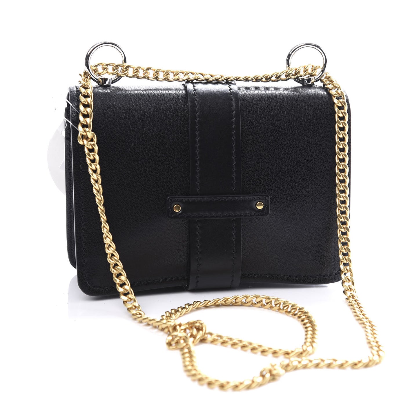 Shiny Goatskin Calfskin Mini Aby Chain Shoulder Bag Black