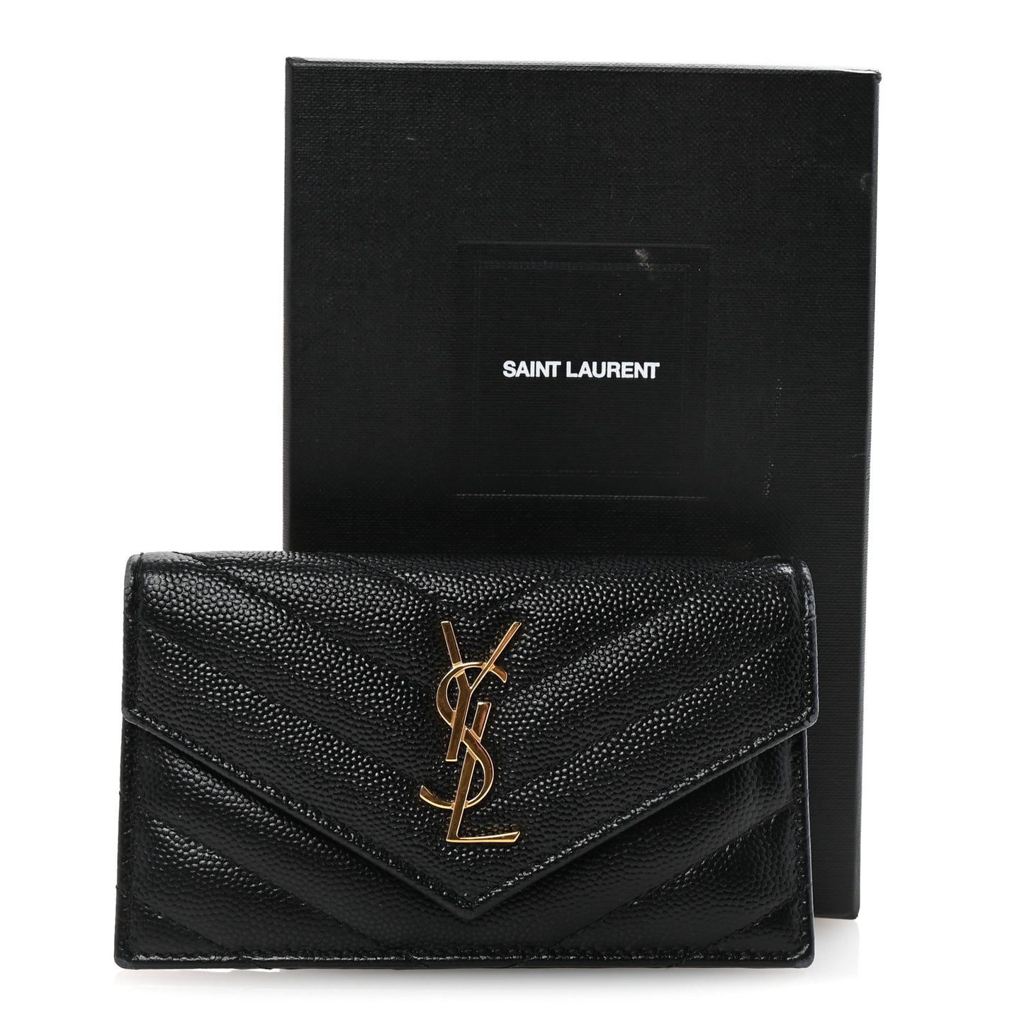 Grain De Poudre Matelasse Chevron Monogram Compact Wallet Black