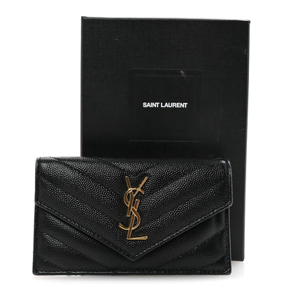 Saint Laurent Grain De Poudre Matelasse Chevron Monogram Compact Wallet Black 7 of 7
