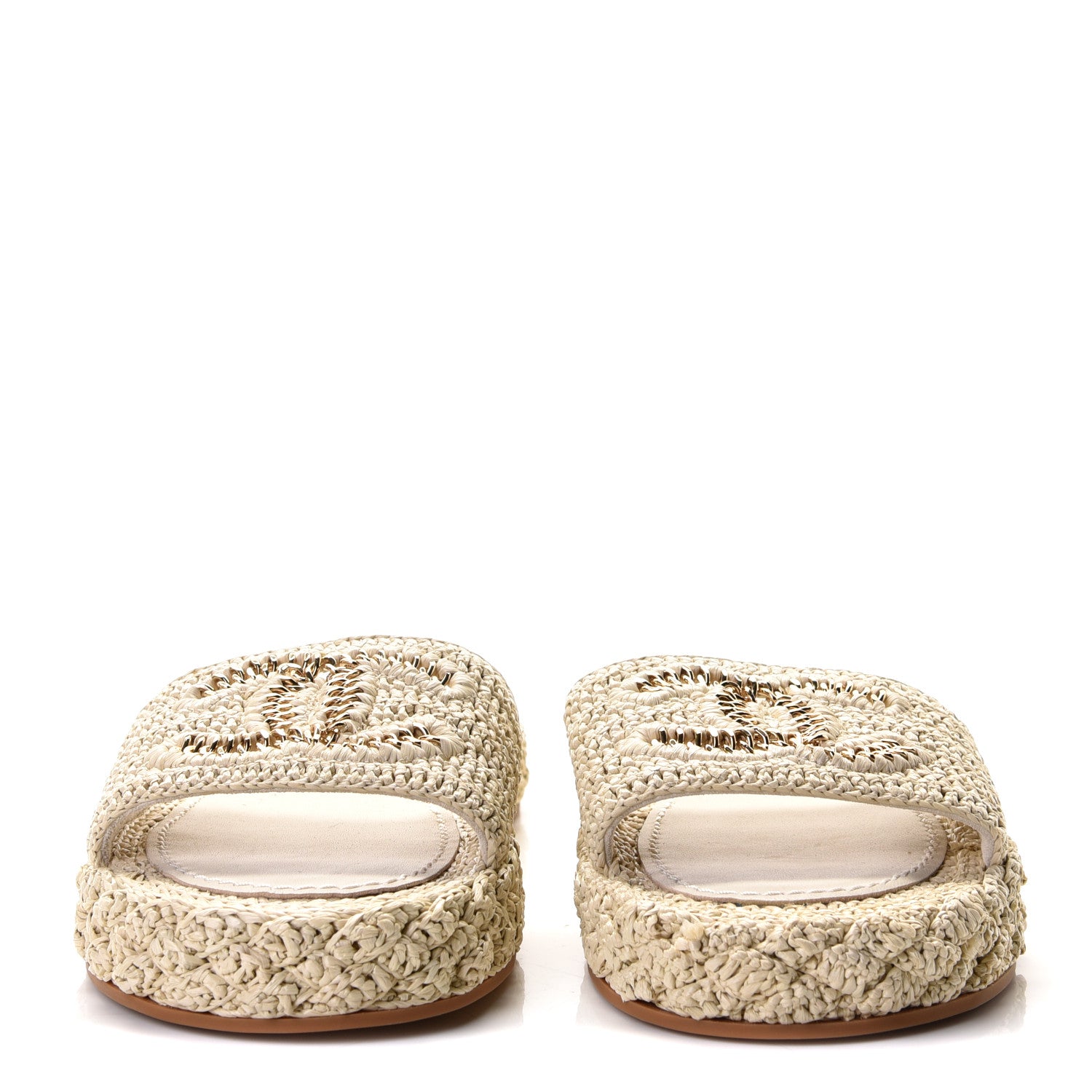 Chanel Raffia CC Espadrille Slip On Sandals 37 Beige 5 of 7