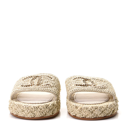 Chanel Raffia CC Espadrille Slip On Sandals 37 Beige 5 of 7
