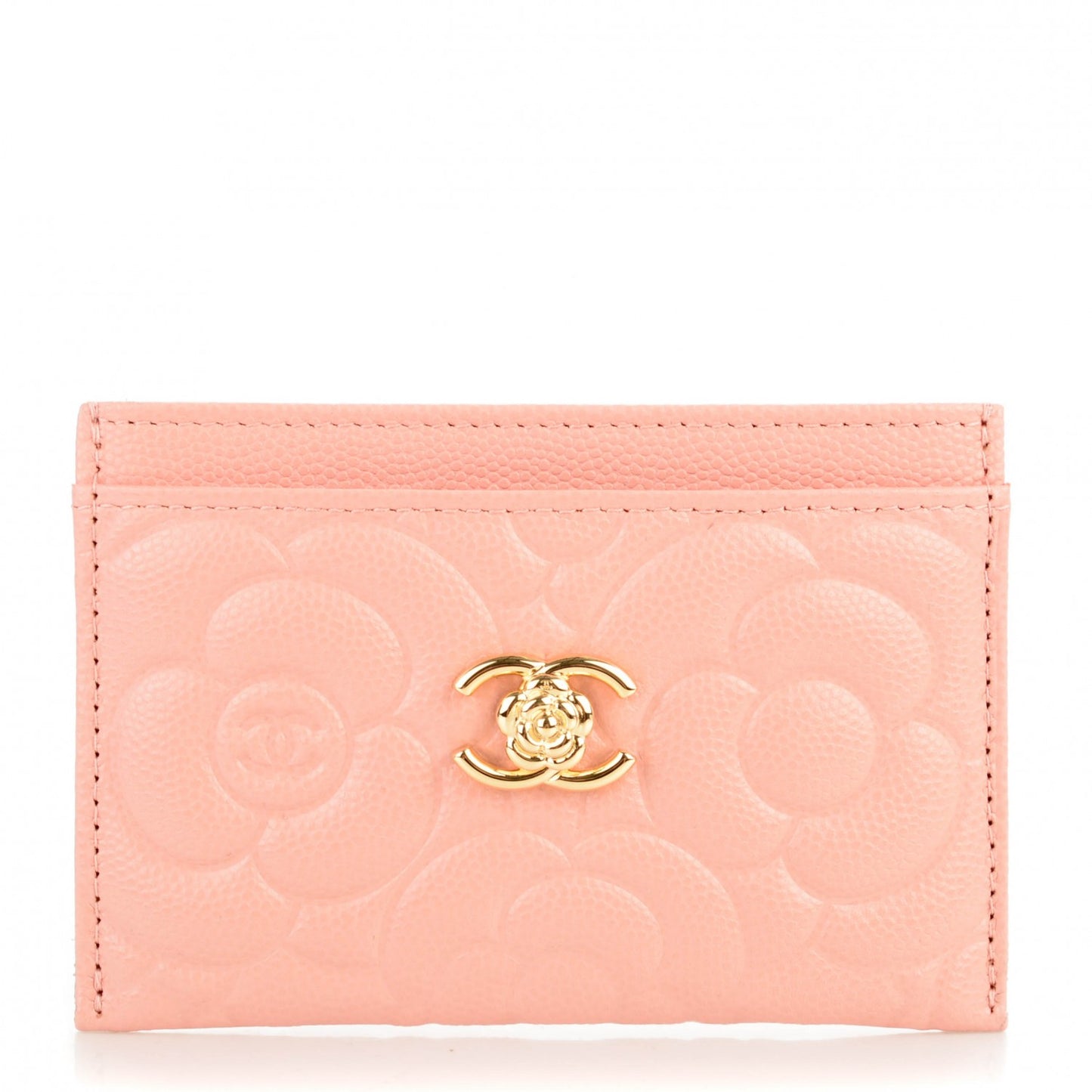 Caviar Camellia Embossed Card Holder Nude