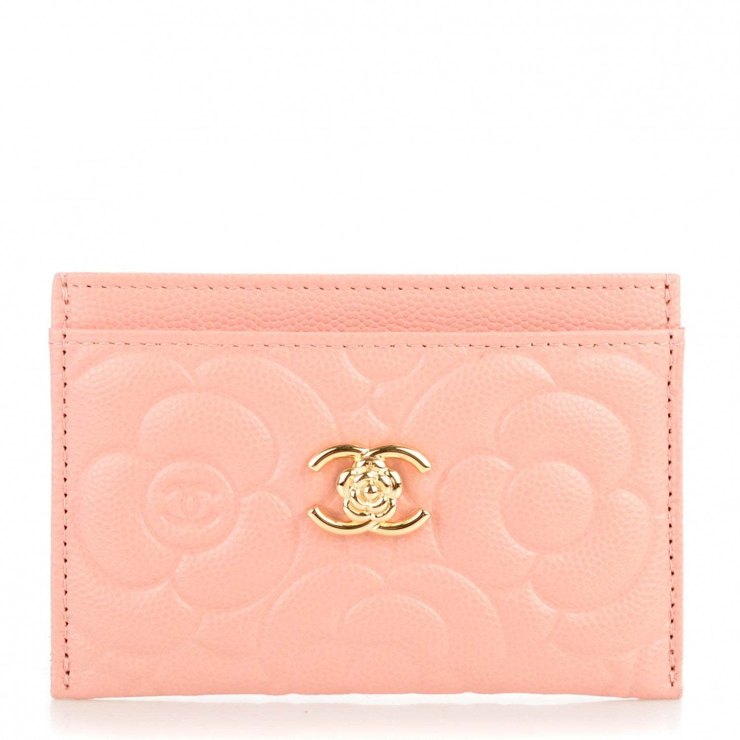 Chanel Caviar Camellia Embossed Card Holder Nude 1 of 8