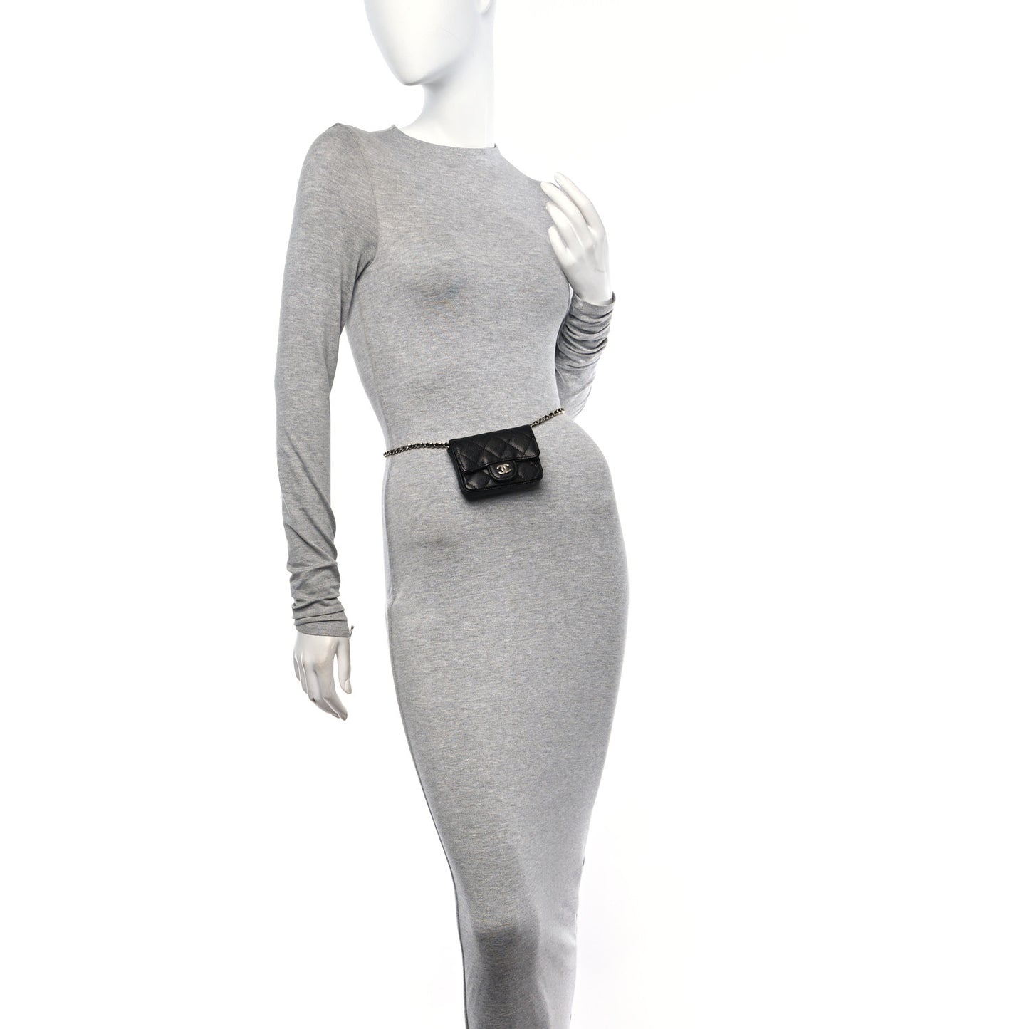 Caviar Quilted Mini Chain Belt Bag Black