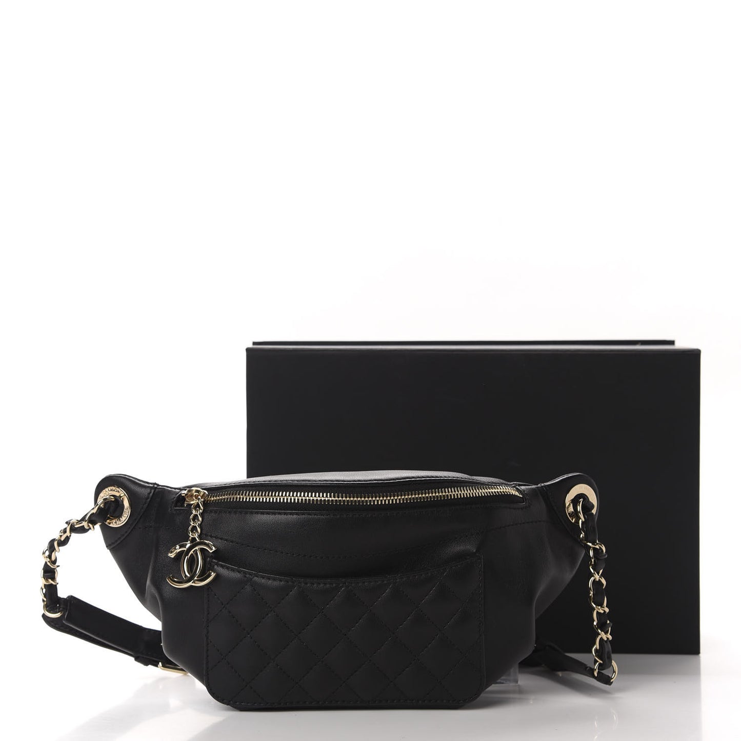 Lambskin Quilted Waist Bag Fanny Pack Black
