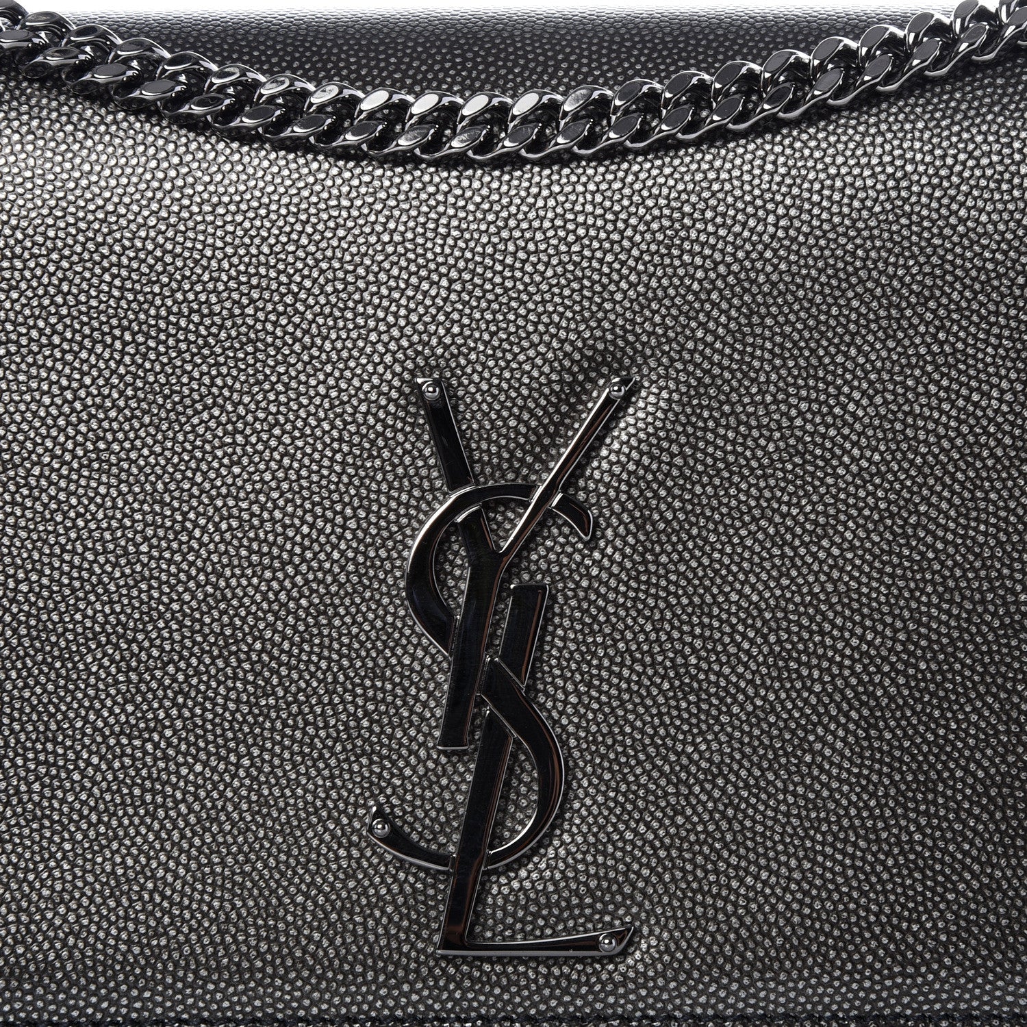 Saint Laurent Metallic Grain De Poudre Medium Classic Monogram Kate Satchel Dark Lead 8 of 8