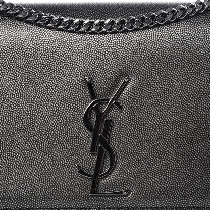 Saint Laurent Metallic Grain De Poudre Medium Classic Monogram Kate Satchel Dark Lead 8 of 8