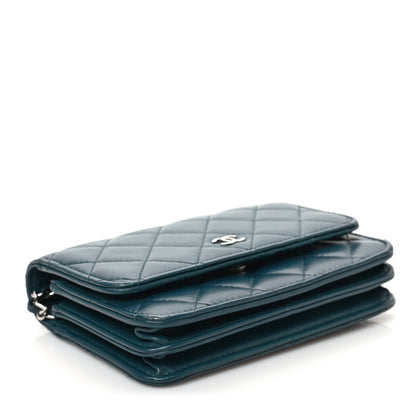 Chanel Lambskin Quilted Mini Wallet On Chain WOC Turquoise 3 of 8