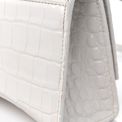 Balenciaga Shiny Calfskin Crocodile Embossed Hourglass Top Handle Bag XS White 14 of 16