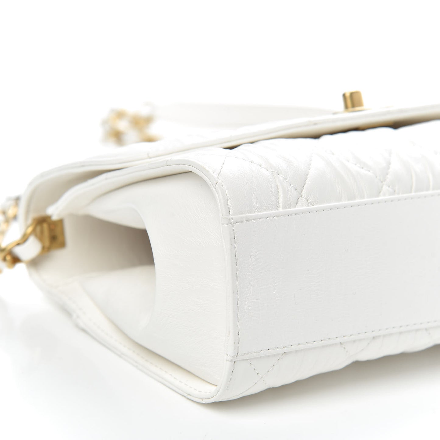 Crumpled Lambskin Quilted Small CC Links Top Handle Flap White
