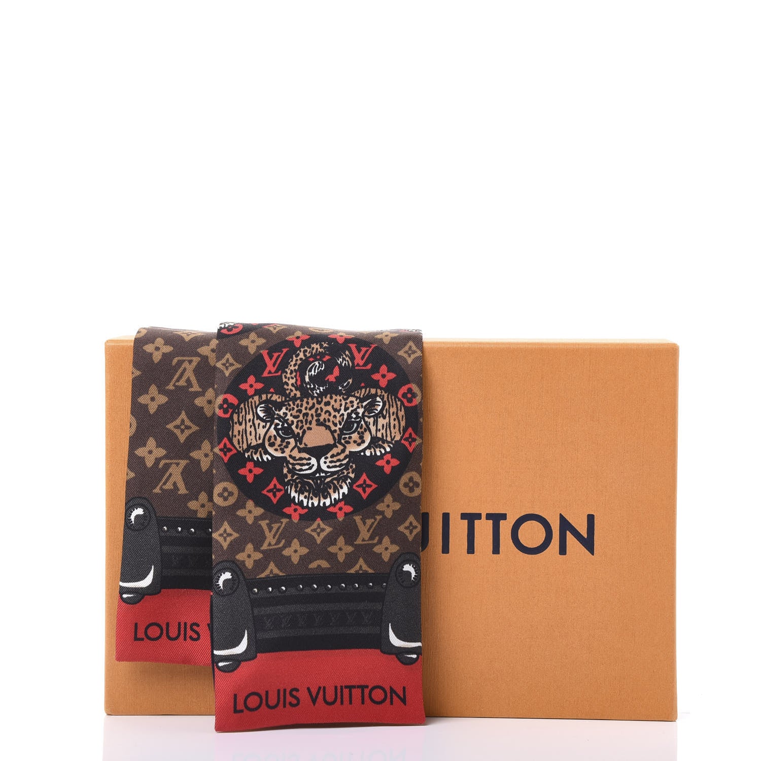 Louis Vuitton Silk Monogram Jaguar Animalle Bandeau Scarf Marron 5 of 5