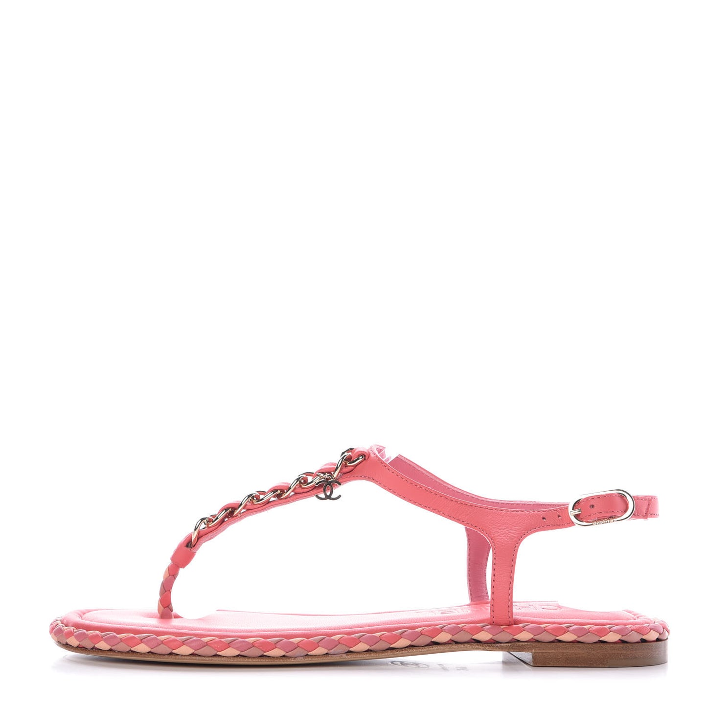 Lambskin Braided CC Logo Thong Sandals 36 Bright Pink