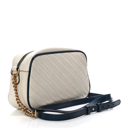 Gucci Vintage Effect Calfskin Matelasse Diagonal Small Torchon GG Marmont Chain Shoulder Bag Mystic White Blue Agata 3 of 17