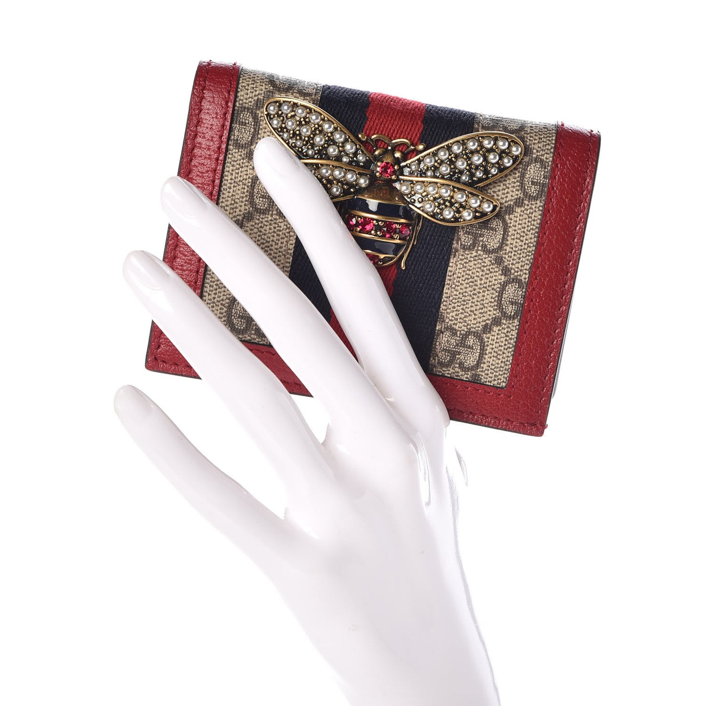 GG Supreme Monogram Queen Margaret Card Case Red