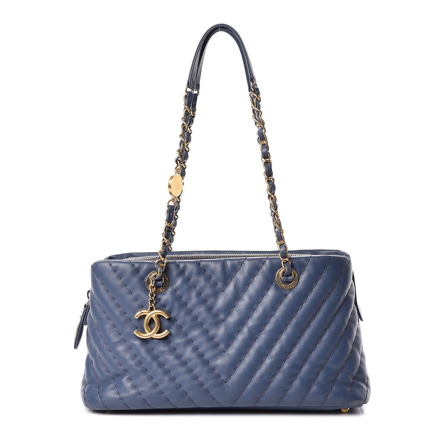 Calfskin Chevron Quilted Surpique Tote Blue