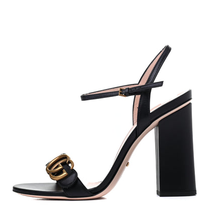 Gucci Lifford Calfskin GG Marmont Ankle Wrap 105mm Sandals 39 Black 1 of 15