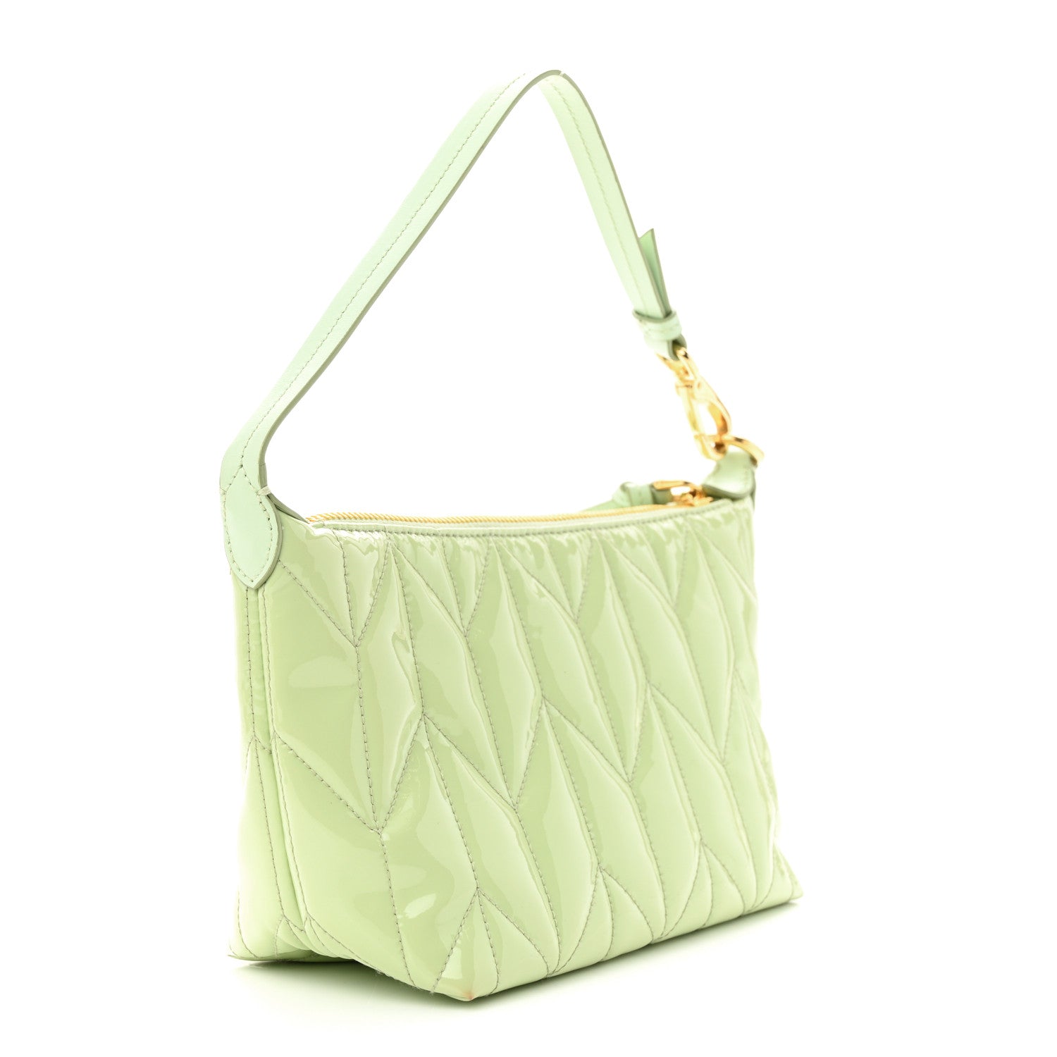 Miu Miu Patent Quilted Mini Spirit Ciré Bag Aqua 3 of 12