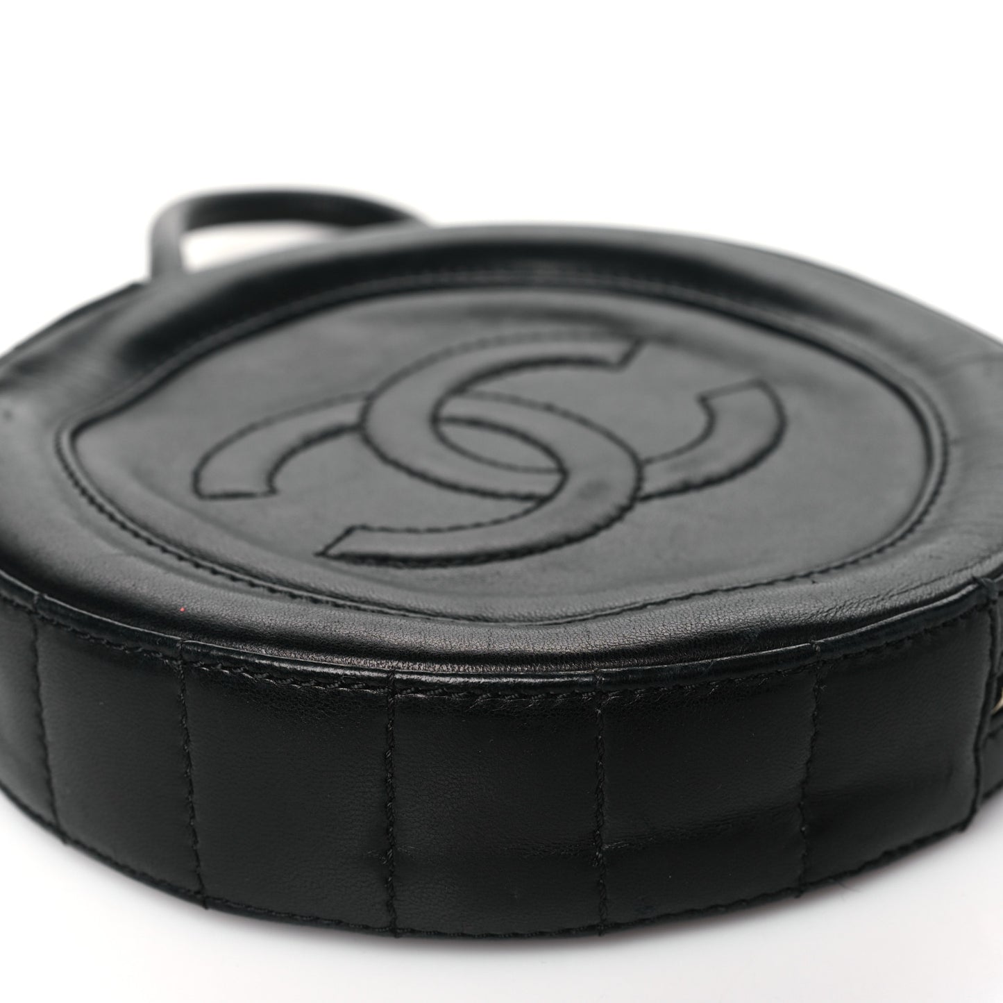 Lambskin Square Quilted Round Shoulder Bag Black