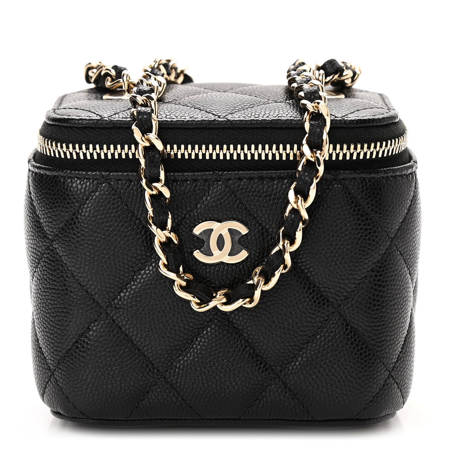 Caviar Quilted Mini Vanity Case With Chain Black