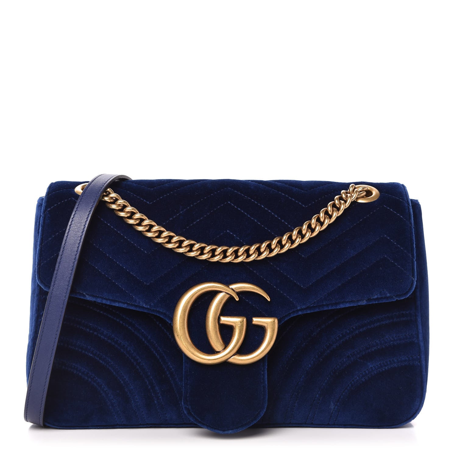 Gucci Velvet Matelasse Medium GG Marmont Shoulder Bag Cobalt Blue 1 of 11