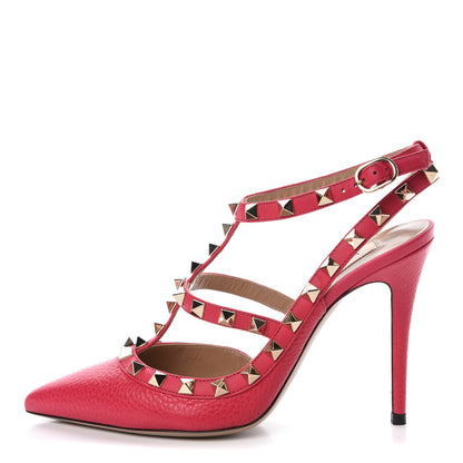 Valentino Garavani Pebbled Calfskin Rockstud Ankle Strap Pumps 36 Raspberry 1 of 7