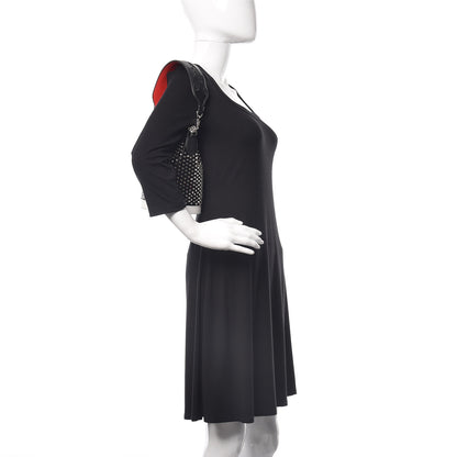Christian Louboutin Silk Satin Calfskin Marie Jane Loubirun Studded Bucket Black Silver 2 of 12