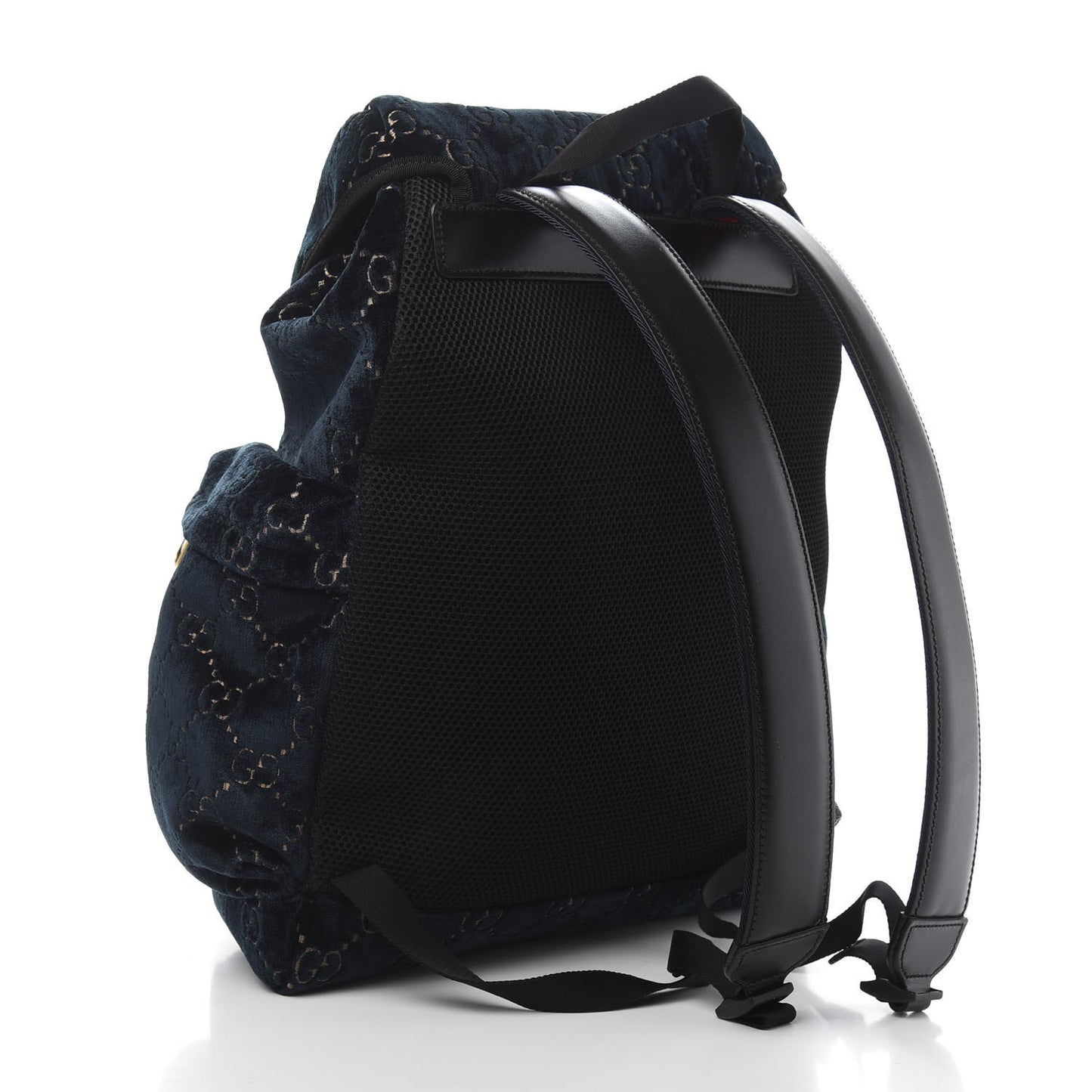 Velvet GG Monogram Web Medium Double Buckle Backpack Blue Beige Black