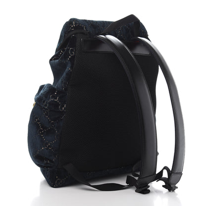 Gucci Velvet GG Monogram Web Medium Double Buckle Backpack Blue Beige Black 2 of 10