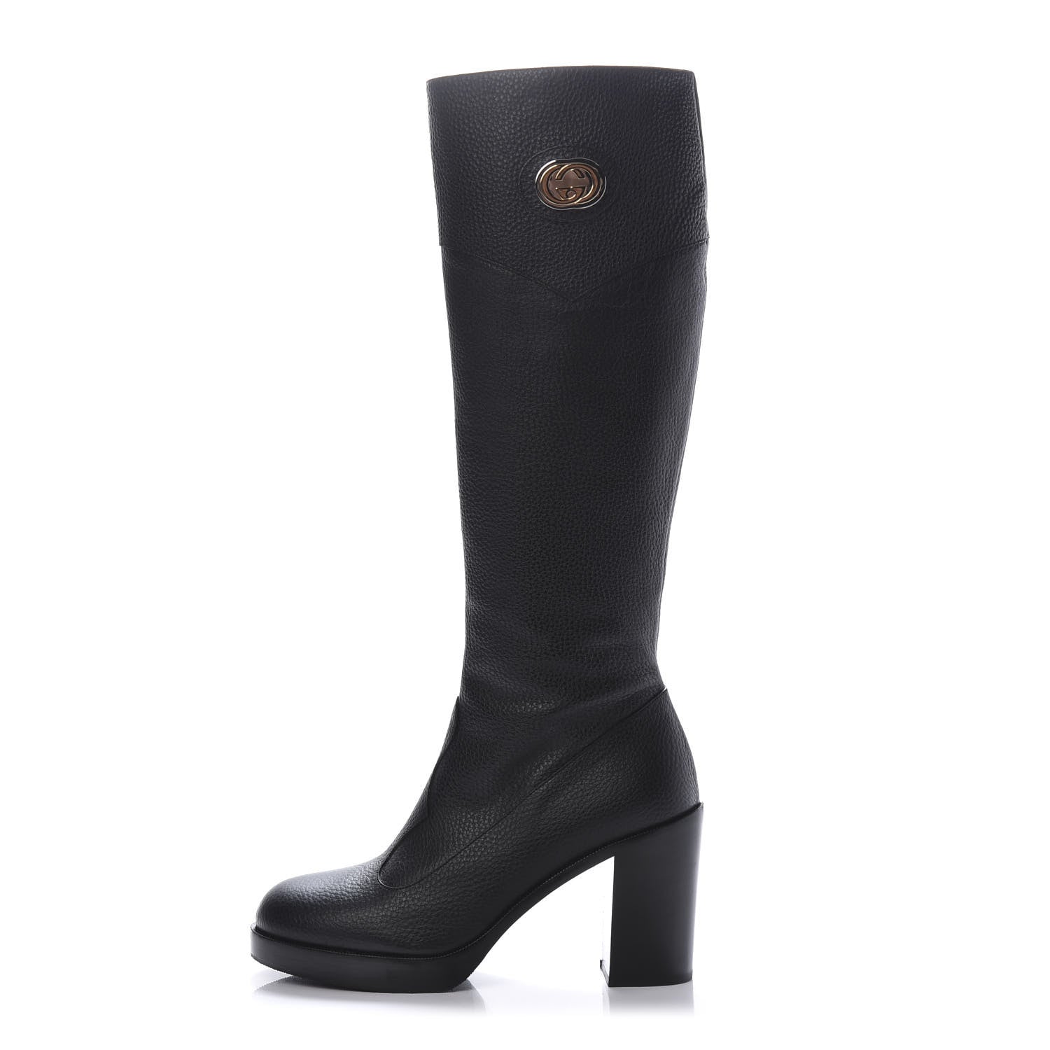 Gucci Austin Calfskin Interlocking G Knee High Boots 37 Black 1 of 10
