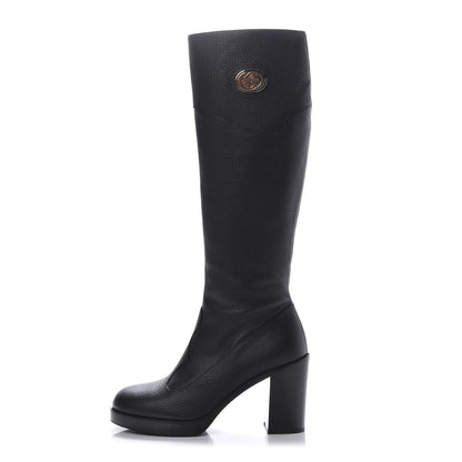 Gucci Austin Calfskin Interlocking G Knee High Boots 37 Black 1 of 10