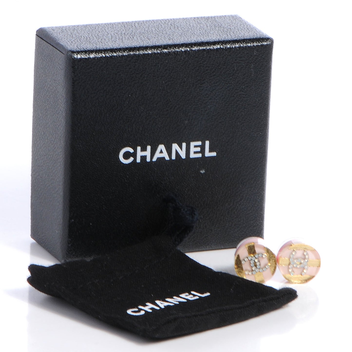 Resin Crystal Striped CC Earrings Pink